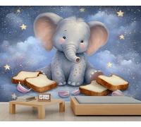 BEQUTIY Fantasy Elephant in Starry Landscape Wall Mural, Childish-Inspired Home Decoration, Waterproof & Durable Mural for Hallway & Playroom 250x175cm (Not Self-Adhesive)