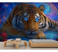 BEQUTIY Fantasy Tiger in Starry Landscape Wall Mural, Imagination-Inspired Home Decoration, Waterproof & Durable Mural for Bedroom & Hallway 200x140cm (Not Self-Adhesive)