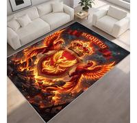 BEQUTIY Fire Phoenix Area Rug, Cool Rising Phoenix Graphic Carpet, Royal Crest Rugs for Gaming Room, Soft Non-Slip Washable Floor Mat for Teens & Studio, Vibrant Red & Gold Rug （90 x 150 cm）