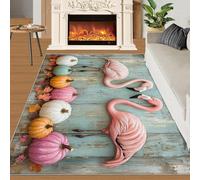 BEQUTIY Flamingo Rug Colorful Pumpkin Rugs for Kids Retro Blue Wooden Plank Rug 70x120 Machine Washable Non Slip Carpet for High-Traffic Area