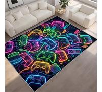 BEQUTIY Gaming Rug for Boys Bedroom （90 x 150 cm） Neon Controller Area Rug, Glow in the Dark Style Games Room Carpet, Non-Slip Washable Play Mat