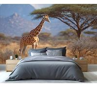 BEQUTIY Giraffe in African Savanna Wall Mural - Exotic Wildlife Landscape Decor for Living Room, Bedroom, Serengeti-Inspired Safari Wallpaper 100x100cm (Not Self-Adhesive)