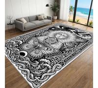 BEQUTIY Gothic Sun Area Rug 120 x 150 cm, Mystical Celestial Sun Moon Living Room Carpet, Woodcut Mountain Landscape Non-Slip Washable Indoor Floor Rugs for Apartment, Game Room
