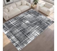 BEQUTIY Grey Textured Large Rug 180 x 270 cm, Modern Style Black and White Area Rugs, Abstract Line Pattern Carpet for Machine Washable Non Slip Carpet, for Dining Room, Bedroom Fireplaces