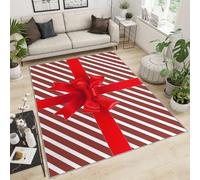 BEQUTIY Hall Rug Large Size 120X170Cm Red And White Geometric Lines Outdoor Rug, Christmas Christmas Red Bow Carpet, Soft Short Plush Carpet, For Bedroom Home Decor Carpet