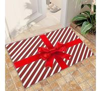 BEQUTIY Hall Rug Small Size 60X90Cm Red And White Geometric Lines Outdoor Rug, Christmas Christmas Red Bow Carpet, Soft Short Plush Carpet, For Bedroom Home Decor Carpet