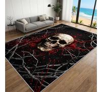 BEQUTIY Heavy Metal Skull Rug, Gothic Spooky Skeleton Carpet, Edgy Punk Rock Home Decor, Soft Non-Slip Washable Mat for Man Cave & Music Room, Bloody Thorn Graphic Rug （120 x 150 cm）