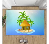BEQUTIY Island Hut Rug Natural Plant Coconut Tree Small Rugs Minimalist Blue Ocean 50x80 Rug Ocean Island Carpet Machine Washable Non Slip Carpet for High-Traffic Area