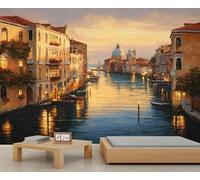 BEQUTIY Italy Venice Canal Wall Mural, Sunset Cityscape with Architecture, Sophisticated Decor for Living Space & Bedroom 300x210cm (Not Self-Adhesive)
