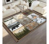 BEQUTIY Kids Area Rugs, Green Forest Black Bear Pattern Large Rug 210 x 305 cm, Farmhouse Decor Rectangular Animal Rug for Machine Washable Non Slip Rugs, for Outdoor, Bedroom Fireplaces