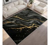 BEQUTIY Luxury Black and Gold Living Room Rug 210 x 300 cm Modern Marble Abstract Carpet with Gold Vein Large Soft Short Pile Area Rug for Bedroom, Dining Room & Office Decor