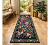 BEQUTIY Midnight Garden Floral Rug 80 x 300 cm Elegant Dark Victorian Style Runner, Vintage Rose & Peony Decorative Carpet for Bedroom, Soft Low Pile Floor Mat