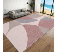 BEQUTIY Modern Geometric Area Rug 160 x 200 cm, Dusty Pink Abstract Arcs Living Room Rug, Washable Non-Slip Minimalist Carpet for Bedroom, Dining Room (Pink/Grey)