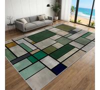 BEQUTIY Modern Geometric Area Rug, Minimalist Green Block Rug for Bedroom, Fresh Forest Green Carpet, Soft Touch Anti-Wrinkle Durable, Creates Serene & Natural Vibe for Bedroom （210 x 300 cm）