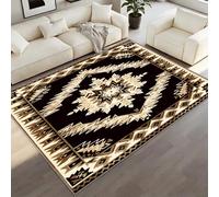 BEQUTIY Modern Geometric Carpet 150 x 210 cm, Aztec Star-Patterned Area Rugs, Black Tan Brown Rug Machine Washable Rug Non Slip Rugs, for Game Room Bedroom Office