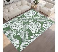 BEQUTIY Modern Green Floral Area Rug for Living Room （120 x 180 cm） Large Leaf Pattern Geometric Carpet, Washable Non-Slip Scandi Style White Palm Leaf Rug for Dining Room Nursery, Pet & Kid Friendly
