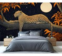 BEQUTIY Moonlit Leopard on Tree Wall Mural - Night Forest Wildlife Art for Living Room, Bedroom & Safari-Themed Decor 350x250cm (Not Self-Adhesive)