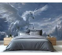 BEQUTIY Mythical Winged Unicorn Mural - Magical Sky Castle Fantasy Wall Art for Bedroom, Enchanting Fairytale Wallpaper 150x105cm (Not Self-Adhesive)