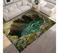 BEQUTIY Nature Style Area Rugs for Lounge, 3D Optical Illusion Deep Cave Pond Pattern Rug, Mossy Green and Crystal Teal Carpet, Machine Washable & Non-Slip, for Living Room Art Studio 150 x 210 cm
