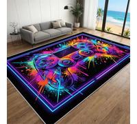 BEQUTIY Neon Gaming Area Rug 90 x 150 cm, 3D Blacklight UV Reactive Game Controller CarpetFluorescent Light-Up Gaming Chair Mat for Machine Washable Tear Resistance Rugs, for Kitchen Studio