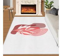 BEQUTIY Nordic Pink Red Rug Pink Plant Leaves Small Rugs Modern Geometric for A Girl's Room 50x80 Rug Nordic White Carpet Machine Washable Non Slip Carpet for High-Traffic Area