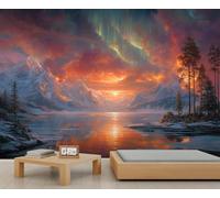 BEQUTIY Northern Lights Mountain Lake Wall Mural, Dramatic Sky Decorative Mural, Perfect for Home Office & Adventure-Inspired Accent Wall 250x175cm (Not Self-Adhesive)