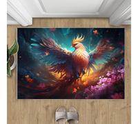 BEQUTIY Phoenix Rug Colorful Cute Birds Small Rugs Natural Plant Flowers Mythical Animals 50x80 Rug Phoenix Carpet Machine Washable Non Slip Carpet for High-Traffic Area