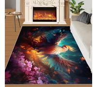 BEQUTIY Phoenix Rug Colorful Cute Birds Small Rugs Natural Plant Flowers Mythical Animals 60x90 Rug Phoenix Carpet Machine Washable Non Slip Carpet for High-Traffic Area
