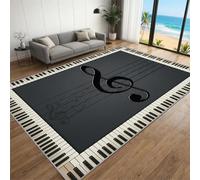 BEQUTIY Piano Note Carpet 120 x 150 cm, Musical Instrument Drum Soundproof Mat Rug for Living Room, Dark Gray Musical Note Carpet, Machine Washable Novelty Rugs for Entertainment Fitness Area