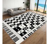 BEQUTIY Piano Note Carpet 90 x 120 cm, Music Theme Area Rug, Washable Inside Floor Mats Black White Piano Keys Musical Notes Throw Rugs for Living Room Bedroom Music Room Dorm Home Decor