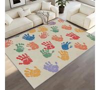 BEQUTIY Playful Nursery Area Rug for Lounge, Creative Colourful Handprint Carpet, Rainbow Multicoloured Rug, Machine Washable & Anti-Slip, for Kids Playroom, Child's Bedroom and Nursery 90 x 120 cm