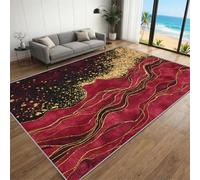 BEQUTIY Red Gold Marble Rug 90 x 150 cm, Modern Texture Area Rugs, Home Decor Rugs Pet Child Friendly Antifouling for Machine Washable Non Slip Carpet, for Kitchen Bedroom Living Room