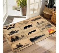 BEQUTIY Rustic Theme Area Rugs, Abstract Bear Style Small Rug 90 x 120 cm, Patchwork Carpet Campfire Forest Antifouling Durable Machine Washable Non Slip Carpet,Doormat Entrance Living Room