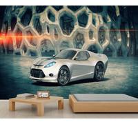 BEQUTIY sci-fi Hexagon Background Sports car Wall Mural - Modern Futuristic Art Wallpaper for Bedroom Living Room 100x100cm (Not Self-Adhesive)