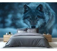 BEQUTIY Snowy Blue-Eyed Wolf Mural - Majestic Winter Wildlife Wall Art for Living Room, Arctic Predator Wallpaper 350x250cm (Not Self-Adhesive)