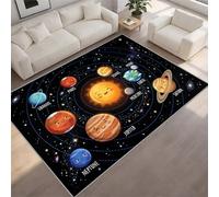BEQUTIY Solar System Carpet 60 x 90 cm, Boys Girls Solar System Educational Area Rug, Black ABC Educational Galaxy Learning Rugs for Machine Washable Mat Non Slip Rugs, for Doormat Kitchen Entrance