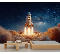BEQUTIY Space Rocket Launch 3D Wall Mural Self Adhesive Decoration, Mural for Bedroom Bathroom Living Room, Wallpaper Decor 100x100cm (Not Self-Adhesive)