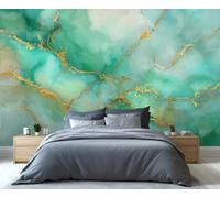 BEQUTIY Teal Green & Gold Marble Abstract Wallpaper, Fluid Art Mural with Metallic Accents, Removable Wall Decor for Bedroom Living Room 150x105cm (Not Self-Adhesive)