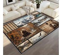 BEQUTIY Vintage Lodge Style Area Rug, Rustic Country Farmhouse Carpet with Eagle & Mountains, Retro Plaid Design Floor Mat, Soft Non-Slip Washable Rug for Lake House & Study （150 x 240 cm）