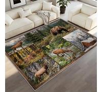 BEQUTIY Wilderness Bear Area Rugs, Bear Print with Pine Trees Mountain Design Carpet 150 x 180 cm, Country Cottage Home Decor Rug for Durable Soft Mat Non Slip Rugs, for Kitchen Bedroom Living Room