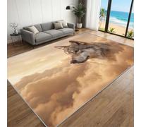 BEQUTIY Wolf Area Rug for Living Room, 3D Animal Print Large Rugs with Dreamy Cloud Sunset Design, Soft Non-Slip Washable Bedroom Carpet, Artistic Floor Mat for Home Office Decor (90 x 120 cm)