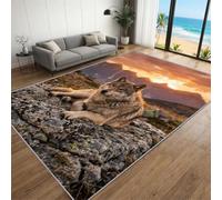 BEQUTIY Wolf Carpet 90 x 120 cm, Sunset Mountain Wolf Print Area Rug for Living Room, 3D Wildlife Landscape Rugs for Low Pile Mat Non-Shedding Non Slip Rugs, for Doormat Entrance