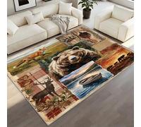 BEQUTIY Zoo Pattern Area Rugs, Fox Brown Bear Moose Animal Prints Rug 150 x 180 cm, Traditional Retro Style Decorative Rugs Durable Soft Non Slip Carpet, for Kitchen Bedroom Living Room