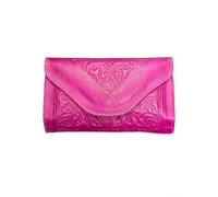 Berber Leather Genuine Soft Leather Tri-Fold Purse, Embossed Design, Magnetic Clasp, Pink