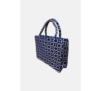 Berber Leather Women's Moroccan Geometric Print Fabric Tote Bag in Blue Berber Leather Blue