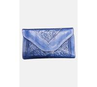 Berber Leather Women's Small Tri-Fold Embossed Leather Purse in Blue Berber Leather Blue One Size