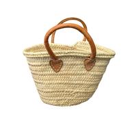 Berber Leather Women's 'The Safi' Small Rattan Tote Bag in Light Sand Berber Leather Light Sand