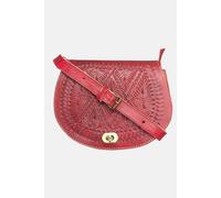 Berber Leather Women's 'The Temara' Embossed Leather Saddle Bag in Red Berber Leather Red One Size
