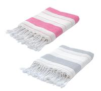BERCA HOME 2 Pack Ephesus Turkish Beach Towel - Lightweight, Quick Dry, Sand Free - 100% Cotton Peshtemal Hammam & Bath Towel - 90x190 cm - Soft & Compact (Pink & Grey)
