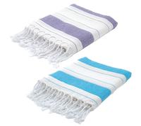 BERCA HOME 2 Pack Ephesus Turkish Beach Towel - Lightweight, Quick Dry, Sand Free - 100% Cotton Peshtemal Hammam & Bath Towel - 90x190 cm - Soft & Compact (Purple & Turquoise)